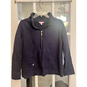 Lilly Pulitzer 1/4 Gold Zip Pullover Size Small Long Sleeve Pocket‎ Blue.     P